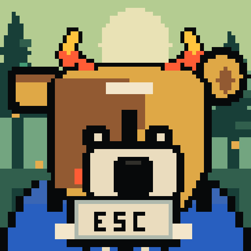 Creature 0240, a pixel creature carrying an oversized ESC key.
