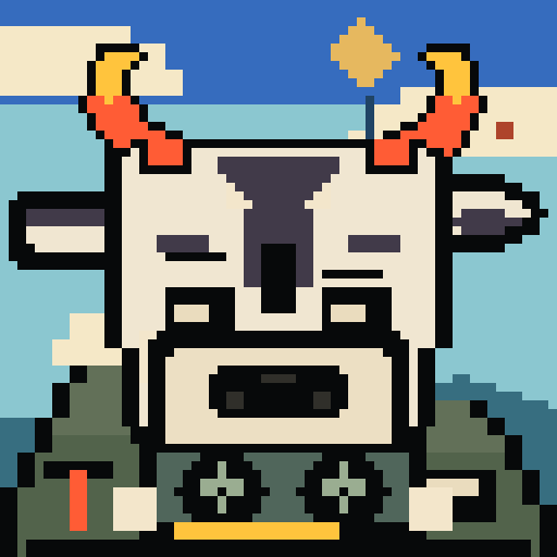 Creature 0032, a pixel creature carrying a GPU brick.